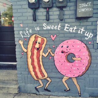 🍩Just a reminder to enjoy the good times 🥳 with family and friends (safely at a distance, of course ☺️). Happy Sunday! Today we’re celebrating my parents’ 40th wedding anniversary and my birthday (which is actually tomorrow). Take some time to combat the Sunday scaries by celebrating a little whether it’s enjoying a Sunday brunch at home, video chatting with friends and family, or relaxing with your favorite beverage and a fun book, tv show or movie. Life is sweet, eat it up! 🧁 ⠀
⠀
Photo is of a cute coffee shop in Louisville the sells the most delicious maple bacon donuts 🍁🥓 🍩! Someday we will be able to travel again. But, for now, daydreams are more than enough. 🥰 💭